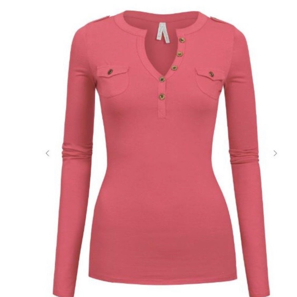 Henley long sleeve stretchy tops